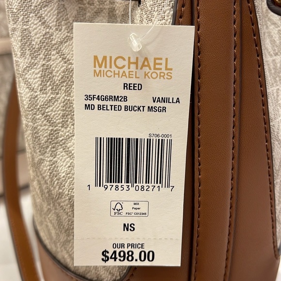 Michael Kors Reed Medium Belted Bucket Messenger Crossbody Handbag Vanilla MK - Picture 12 of 16